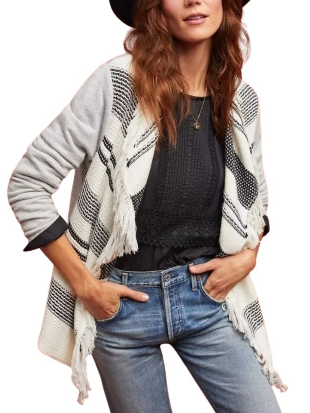 Anthropologie Dolan Sonia Fringe Cardigan Open Front White Size Large